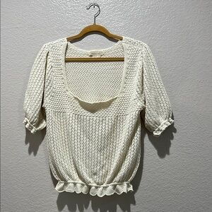 SALTWATER LUXE XL Hope Open Knit Crochet Boho Sweater Ivory Cotton Cottagecore